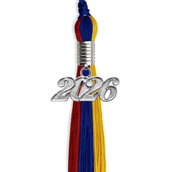 Royal Blue/Red/Gold Graduation Tassel with Silver Bling Charm by Wholesale Grad Supply