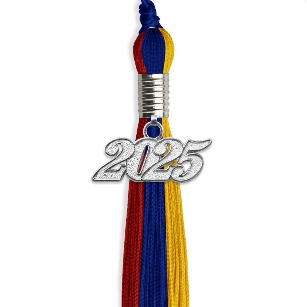 Royal Blue/Red/Gold Graduation Tassel with Silver Bling Charm by Wholesale Grad Supply