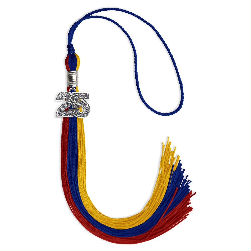 Royal Blue/Red/Gold Graduation Tassel with Silver Bling Charm by Wholesale Grad Supply