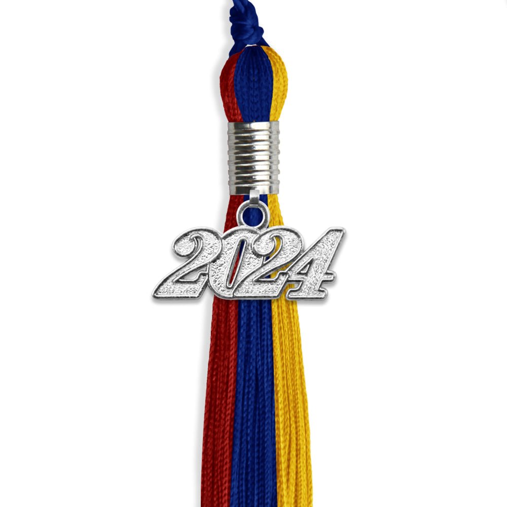 Royal Blue/Red/Gold Graduation Tassel with Silver Bling Charm by Wholesale Grad Supply