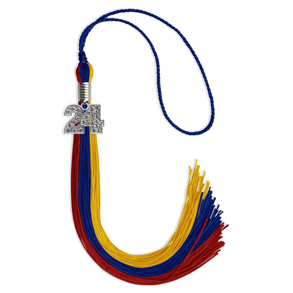 Royal Blue/Red/Gold Graduation Tassel with Silver Bling Charm by Wholesale Grad Supply