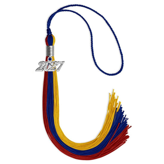 Royal Blue/Red/Gold Graduation Tassel with Silver Bling Charm by Wholesale Grad Supply