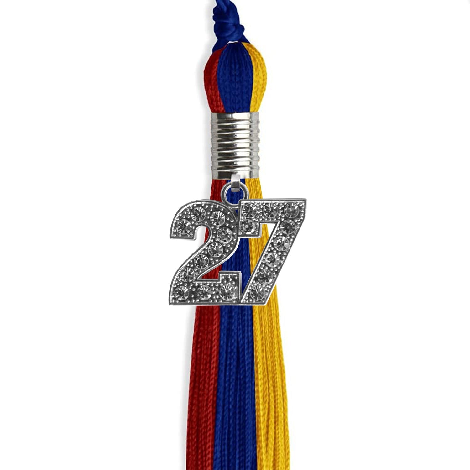 Royal Blue/Red/Gold Graduation Tassel with Silver Bling Charm by Wholesale Grad Supply