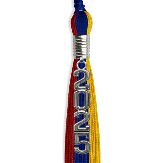 Royal Blue/Red/Gold Graduation Tassel with Silver Stacked Date Drop by Wholesale Grad Supply