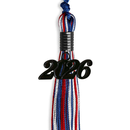 Royal Blue/Red/White Mixed Color Graduation Tassel with Black Bling Charm by Wholesale Grad Supply