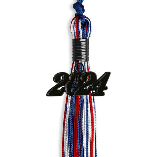 Royal Blue/Red/White Mixed Color Graduation Tassel with Black Bling Charm by Wholesale Grad Supply