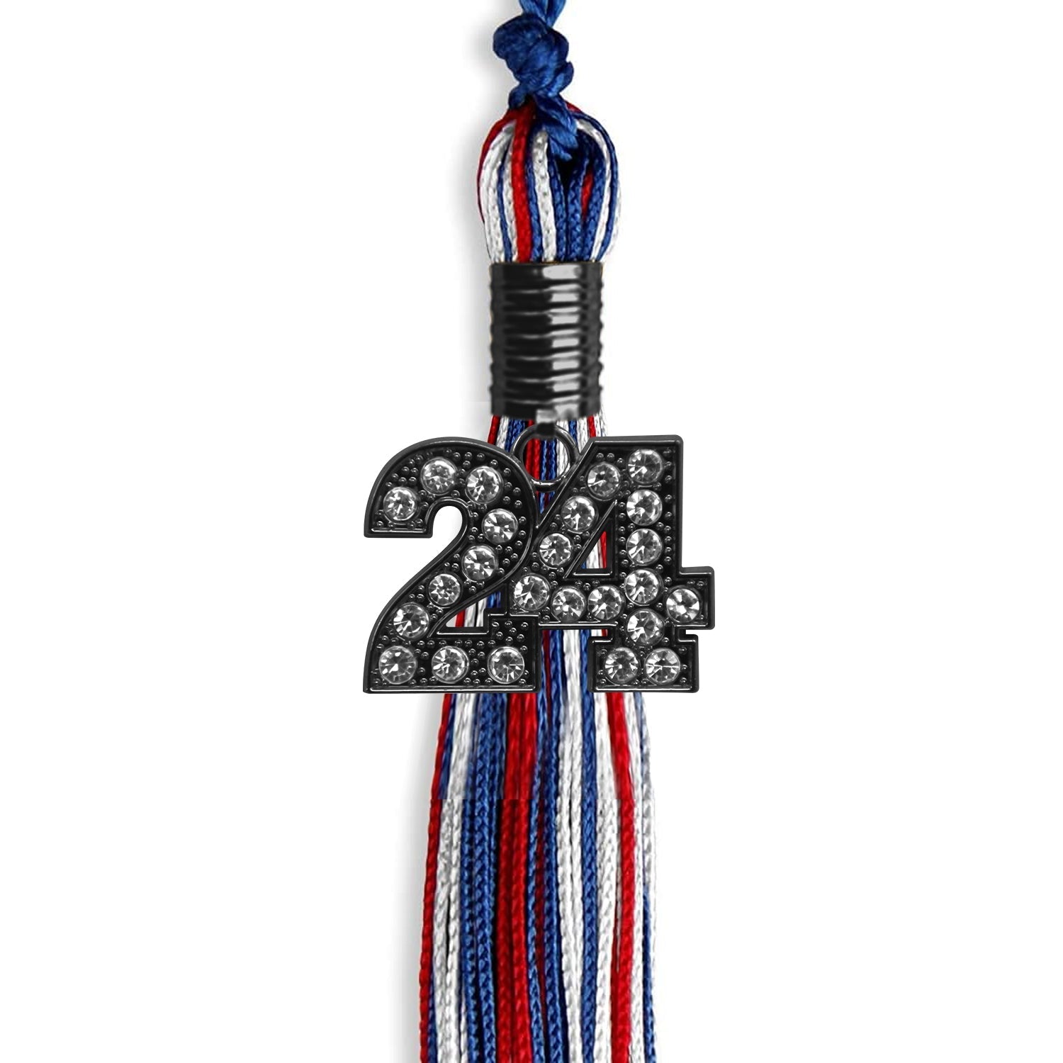 Royal Blue/Red/White Mixed Color Graduation Tassel with Black Bling Charm by Wholesale Grad Supply