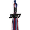 Royal Blue/Red/White Mixed Color Graduation Tassel with Black Bling Charm by Wholesale Grad Supply