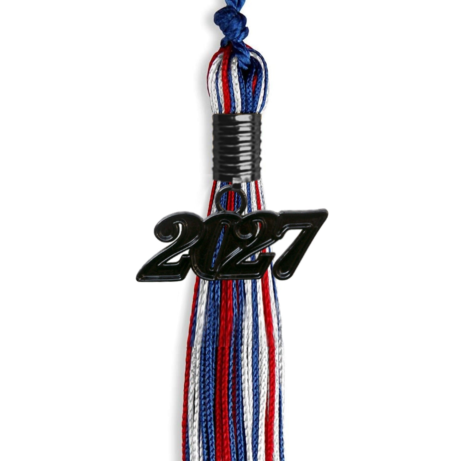 Royal Blue/Red/White Mixed Color Graduation Tassel with Black Bling Charm by Wholesale Grad Supply