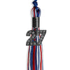 Royal Blue/Red/White Mixed Color Graduation Tassel with Black Bling Charm by Wholesale Grad Supply