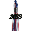 Royal Blue/Red/White Mixed Color Graduation Tassel with Black Bling Charm by Wholesale Grad Supply