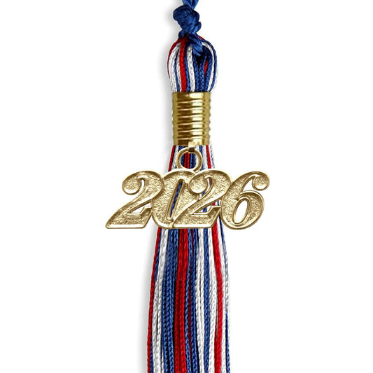 Royal Blue/Red/White Mixed Color Graduation Tassel with Gold Bling Charm by Wholesale Grad Supply