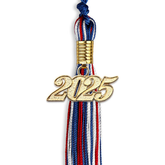 Royal Blue/Red/White Mixed Color Graduation Tassel with Gold Bling Charm by Wholesale Grad Supply