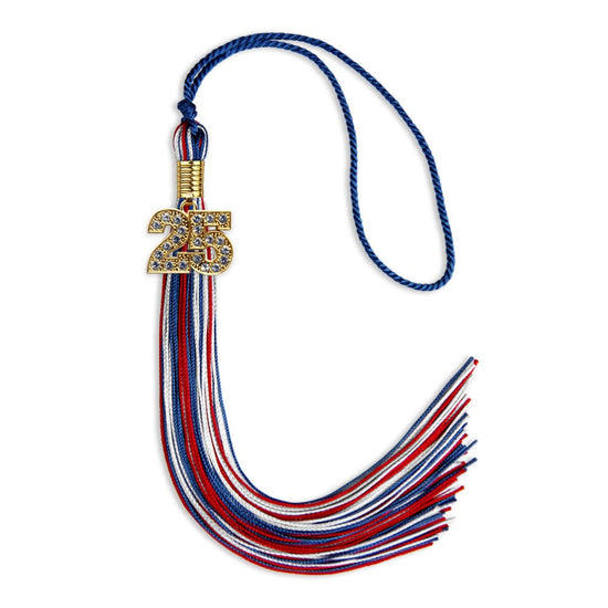 Royal Blue/Red/White Mixed Color Graduation Tassel with Gold Bling Charm by Wholesale Grad Supply