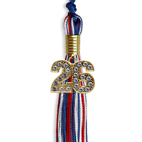 Royal Blue/Red/White Mixed Color Graduation Tassel with Gold Bling Charm by Wholesale Grad Supply