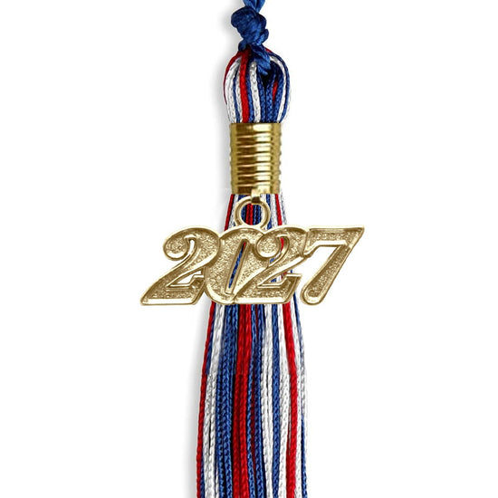 Royal Blue/Red/White Mixed Color Graduation Tassel with Gold Bling Charm by Wholesale Grad Supply
