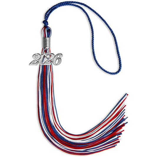 Royal Blue/Red/White Mixed Color Graduation Tassel with Silver Bling Charm by Wholesale Grad Supply