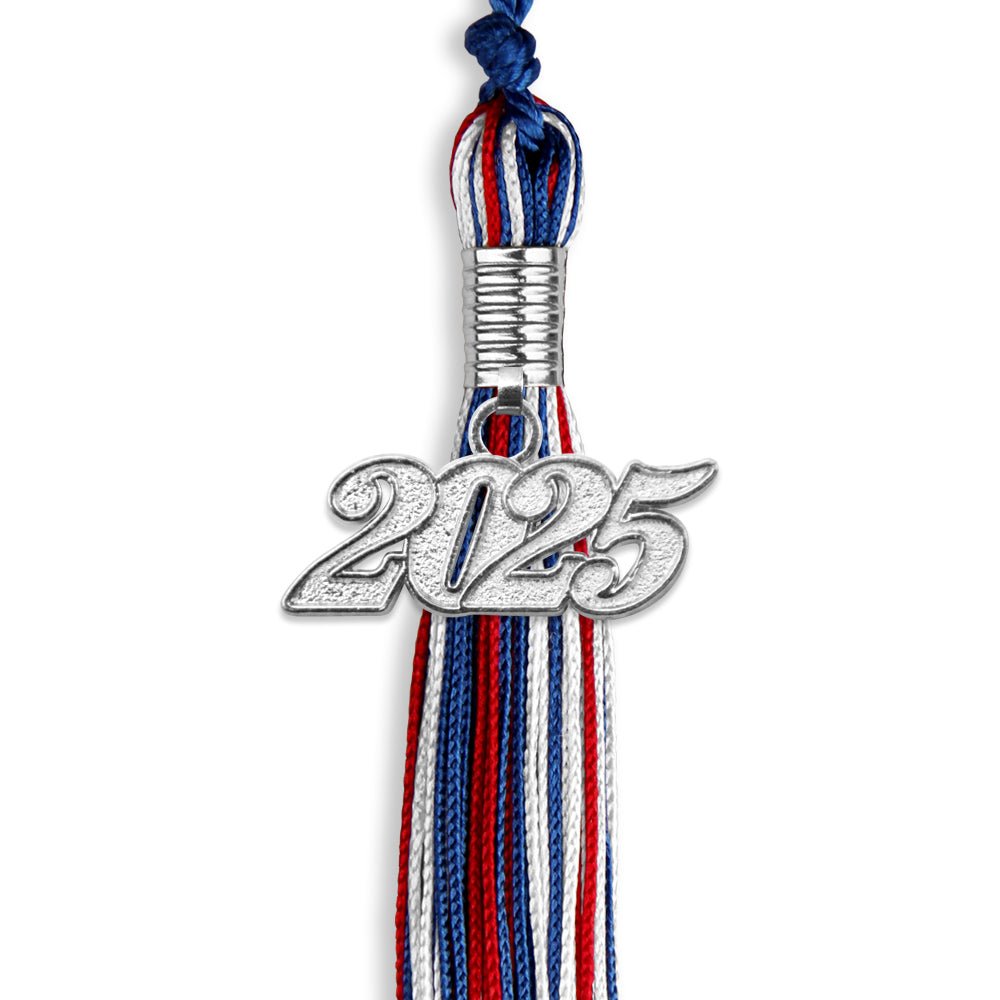 Royal Blue/Red/White Mixed Color Graduation Tassel with Silver Bling Charm by Wholesale Grad Supply