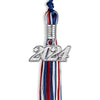 Royal Blue/Red/White Mixed Color Graduation Tassel with Silver Bling Charm by Wholesale Grad Supply