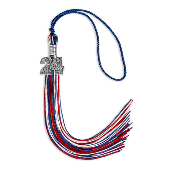 Royal Blue/Red/White Mixed Color Graduation Tassel with Silver Bling Charm by Wholesale Grad Supply