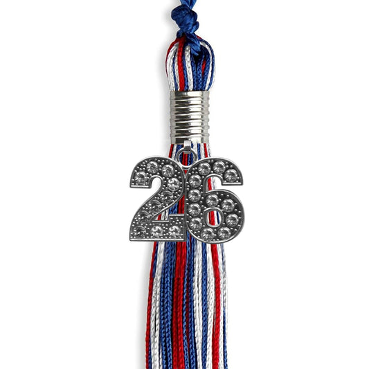 Royal Blue/Red/White Mixed Color Graduation Tassel with Silver Bling Charm by Wholesale Grad Supply