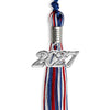 Royal Blue/Red/White Mixed Color Graduation Tassel with Silver Bling Charm by Wholesale Grad Supply