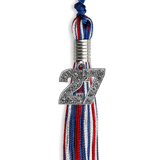 Royal Blue/Red/White Mixed Color Graduation Tassel with Silver Bling Charm by Wholesale Grad Supply
