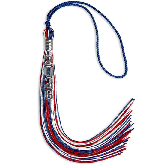 Royal Blue/Red/White Mixed Color Graduation Tassel with Silver Stacked Date Drop by Wholesale Grad Supply