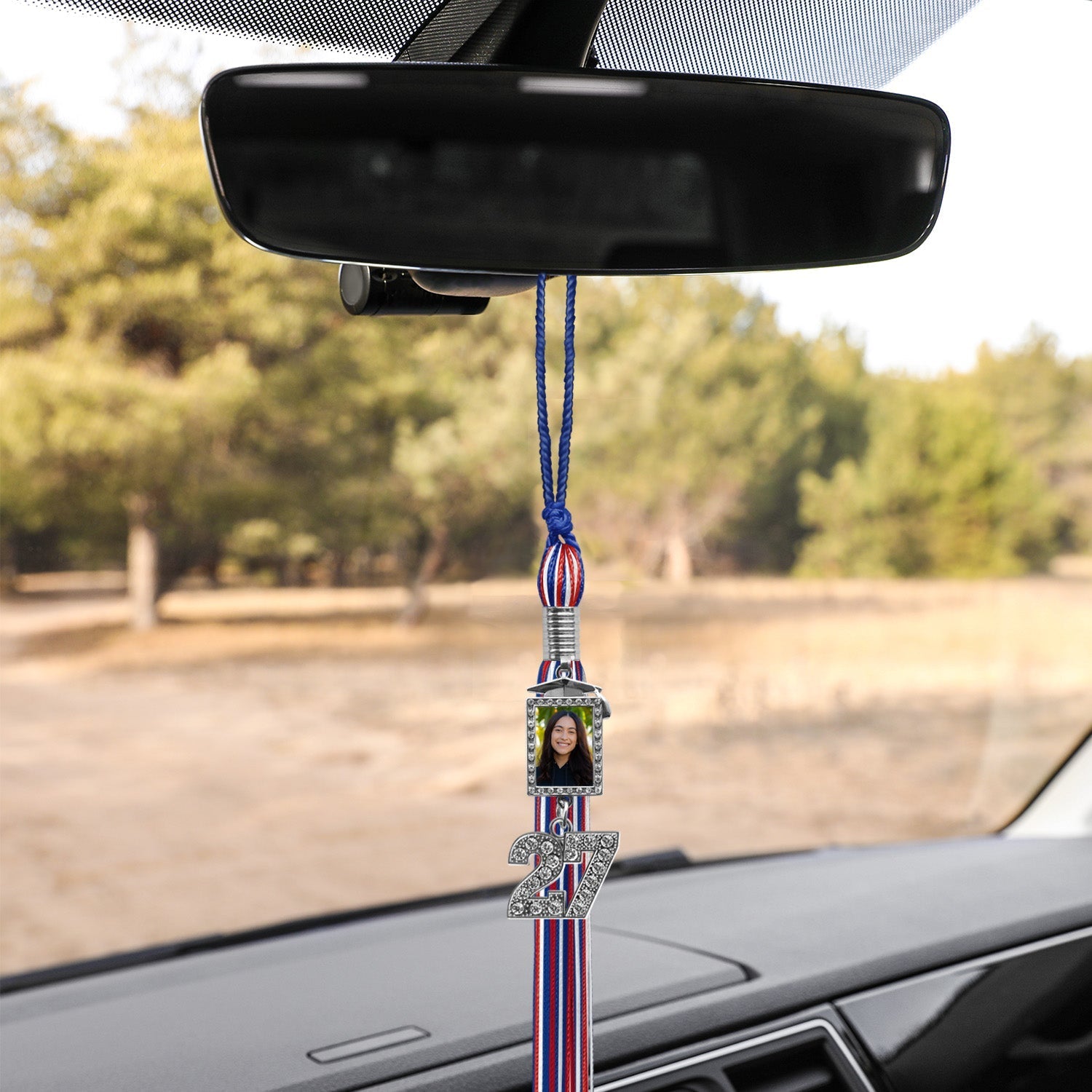 Royal Blue/Red/White Tassel with Photo Frame Charm and Bling Charm by Wholesale Grad Supply