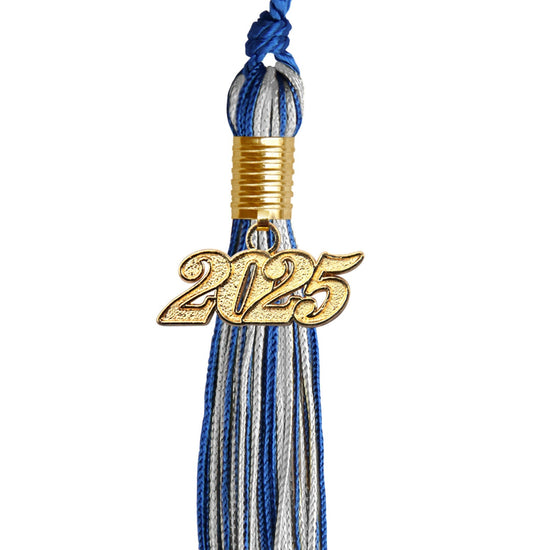 Royal Blue/Silver Mixed Color Graduation Tassel with Gold Bling Charm by Wholesale Grad Supply