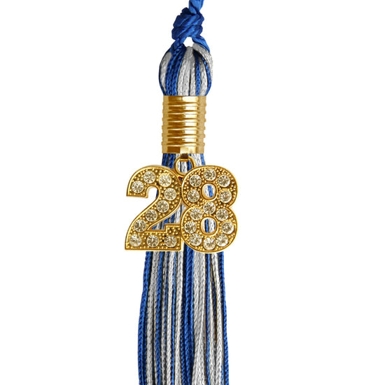 Royal Blue/Silver Mixed Color Graduation Tassel with Gold Bling Charm by Wholesale Grad Supply