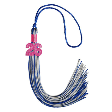 Royal Blue/Silver Mixed Color Graduation Tassel with Pink Bling Charm by Wholesale Grad Supply