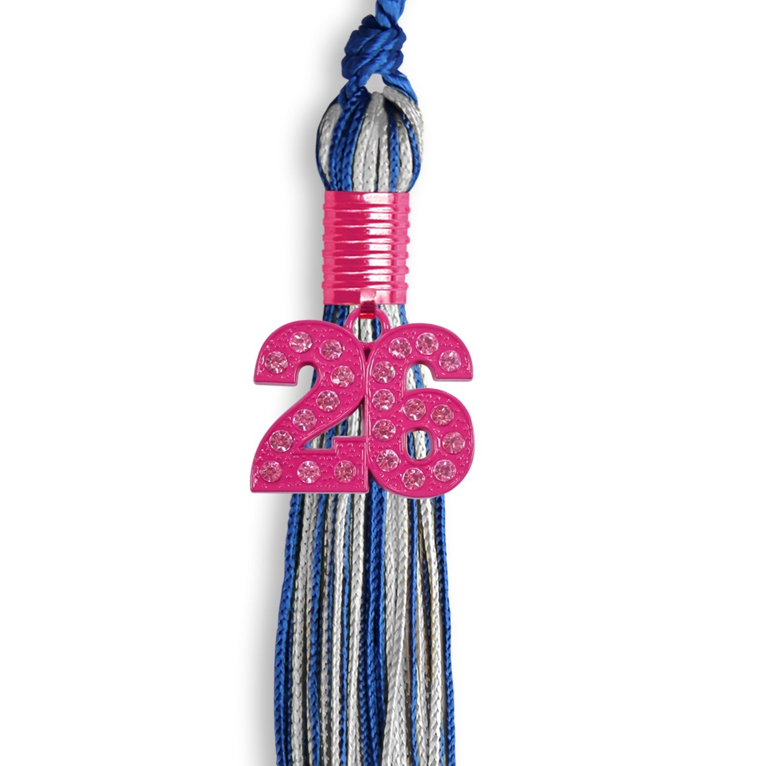 Royal Blue/Silver Mixed Color Graduation Tassel with Pink Bling Charm by Wholesale Grad Supply