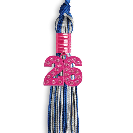 Royal Blue/Silver Mixed Color Graduation Tassel with Pink Bling Charm by Wholesale Grad Supply