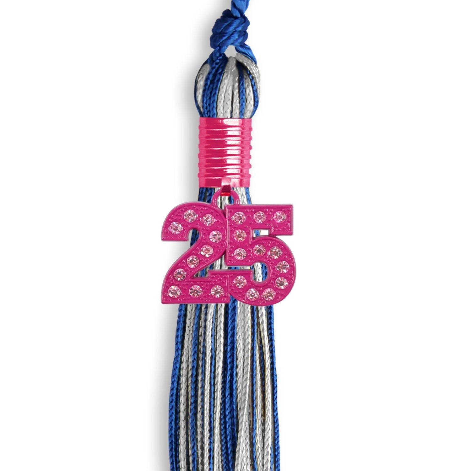 Royal Blue/Silver Mixed Color Graduation Tassel with Pink Bling Charm by Wholesale Grad Supply