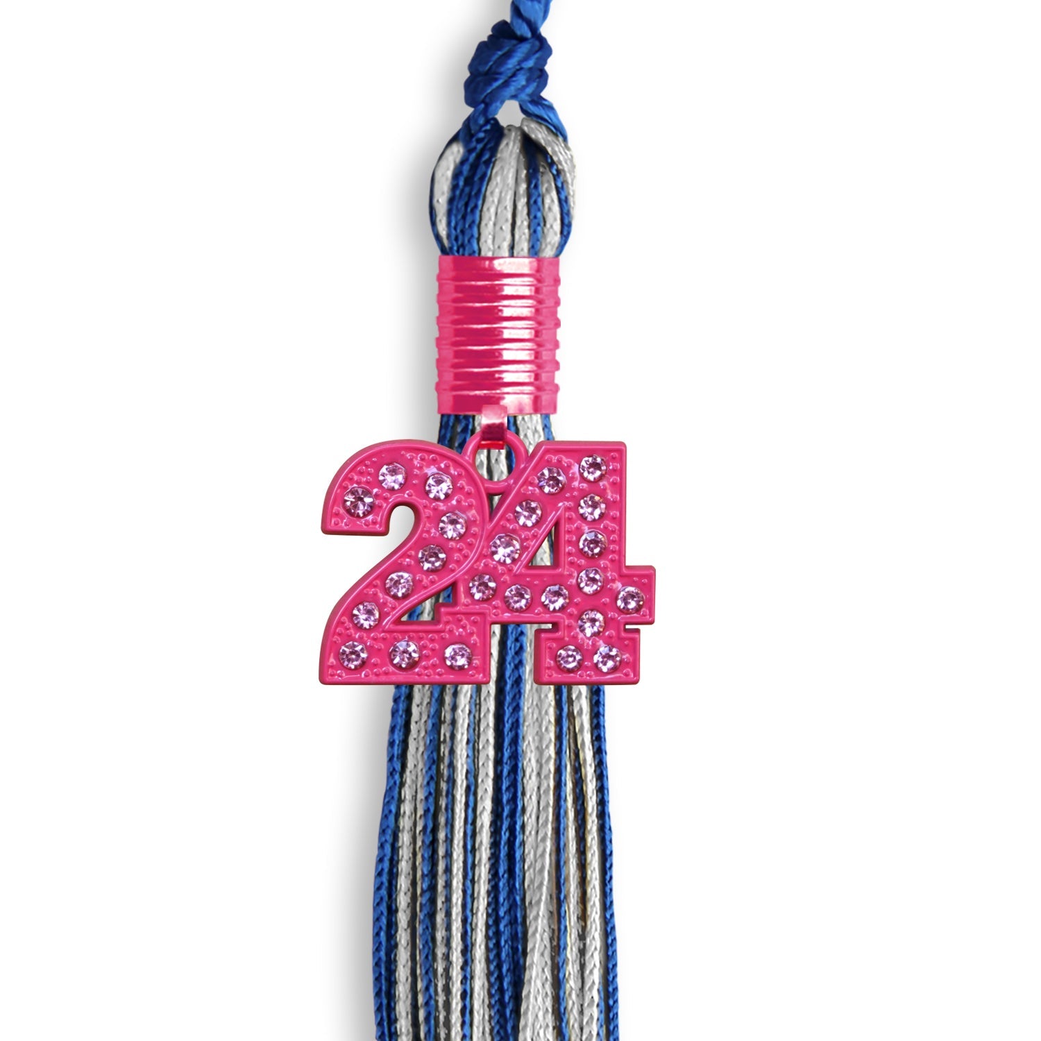 Royal Blue/Silver Mixed Color Graduation Tassel with Pink Bling Charm by Wholesale Grad Supply