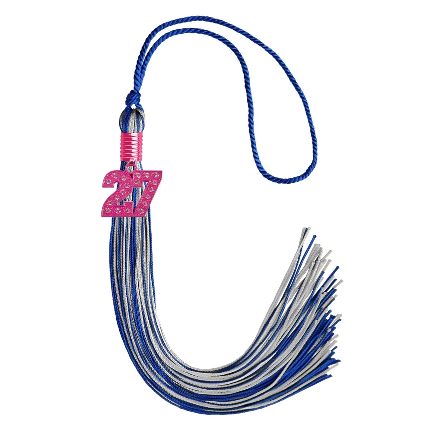 Royal Blue/Silver Mixed Color Graduation Tassel with Pink Bling Charm by Wholesale Grad Supply