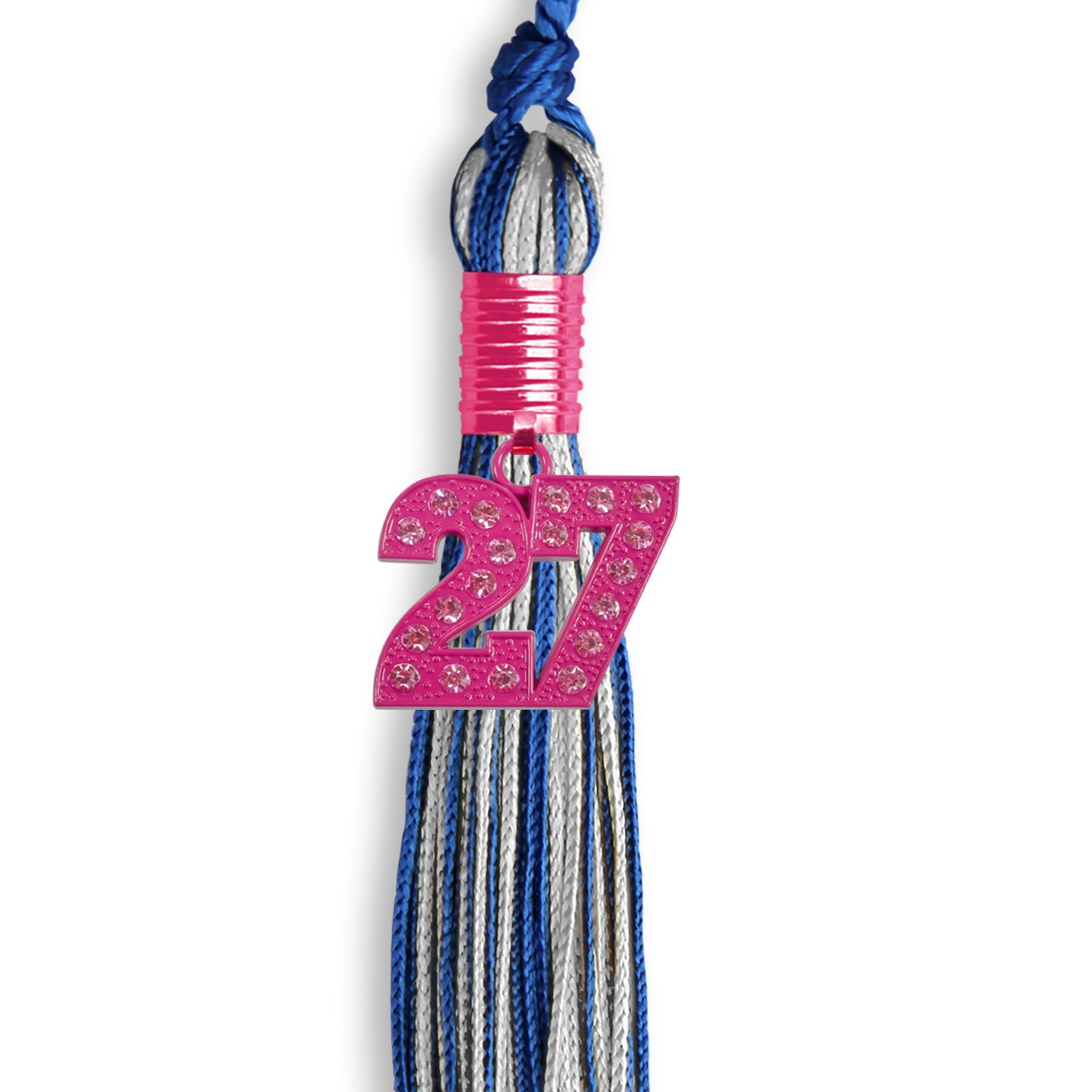 Royal Blue/Silver Mixed Color Graduation Tassel with Pink Bling Charm by Wholesale Grad Supply
