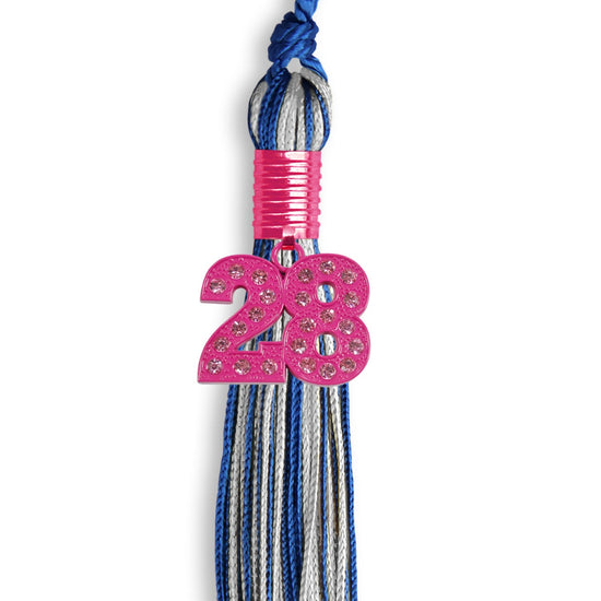 Royal Blue/Silver Mixed Color Graduation Tassel with Pink Bling Charm by Wholesale Grad Supply