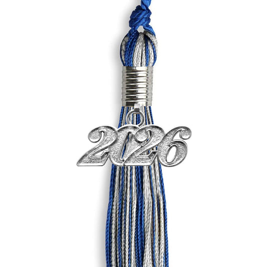 Royal Blue/Silver Mixed Color Graduation Tassel with Silver Bling Charm by Wholesale Grad Supply