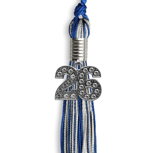 Royal Blue/Silver Mixed Color Graduation Tassel with Silver Bling Charm by Wholesale Grad Supply