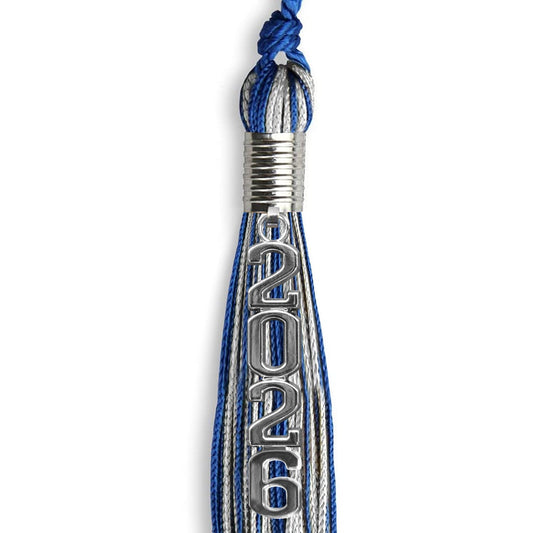 Royal Blue/Silver Mixed Color Graduation Tassel with Stacked Silver Date Drop by Wholesale Grad Supply