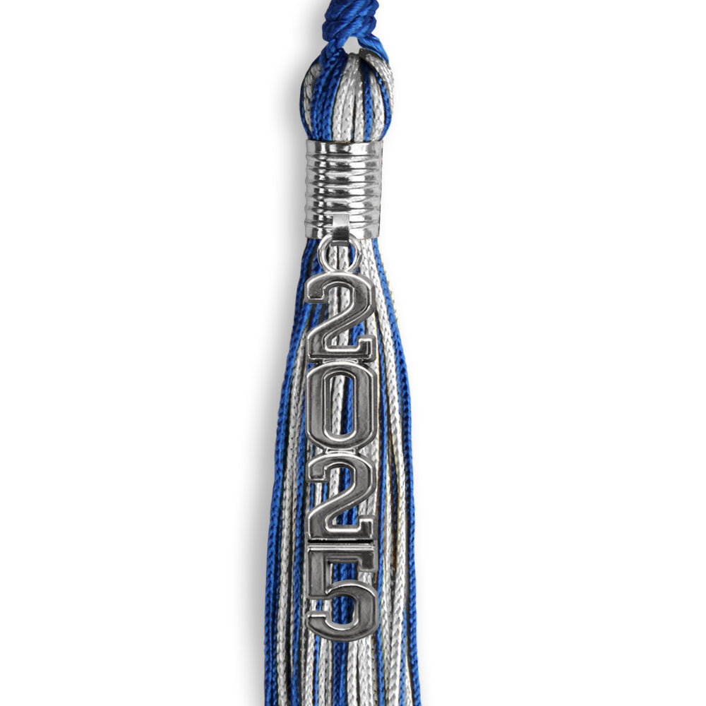 Royal Blue/Silver Mixed Color Graduation Tassel with Stacked Silver Date Drop by Wholesale Grad Supply
