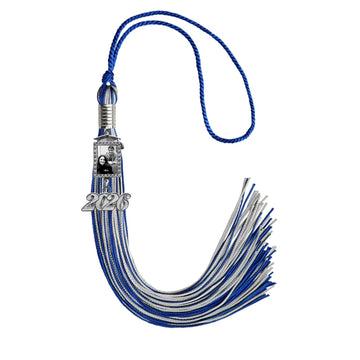 Royal Blue/Silver Tassel with Photo Frame Charm and Year Date Drop by Wholesale Grad Supply