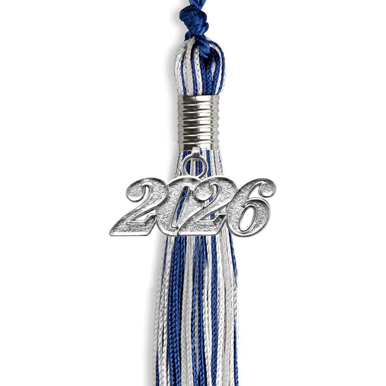 Royal Blue/Silver/White Mixed Color Graduation Tassel with Silver Bling Charm by Wholesale Grad Supply