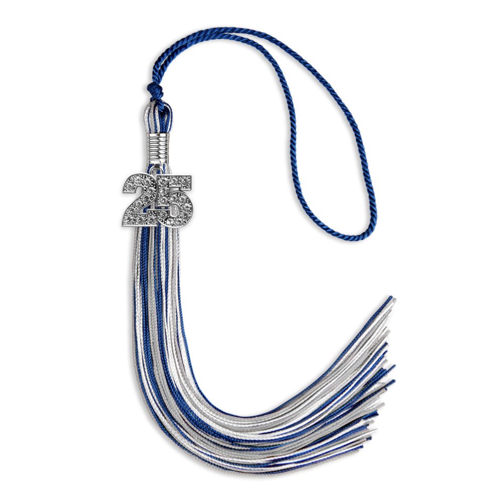 Royal Blue/Silver/White Mixed Color Graduation Tassel with Silver Bling Charm by Wholesale Grad Supply