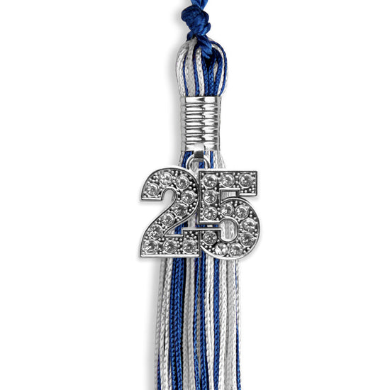 Royal Blue/Silver/White Mixed Color Graduation Tassel with Silver Bling Charm by Wholesale Grad Supply