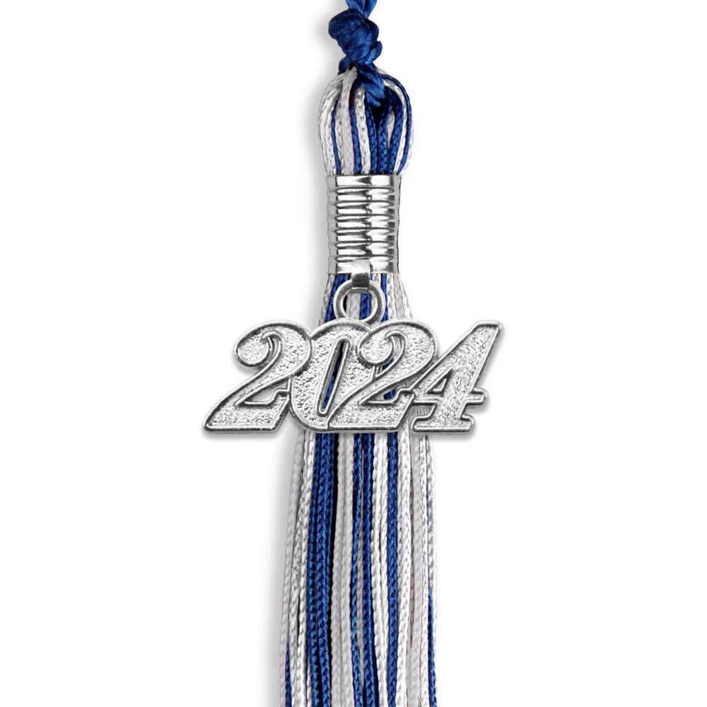 Royal Blue/Silver/White Mixed Color Graduation Tassel with Silver Bling Charm by Wholesale Grad Supply
