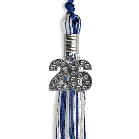 Royal Blue/Silver/White Mixed Color Graduation Tassel with Silver Bling Charm by Wholesale Grad Supply
