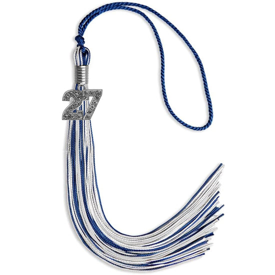 Royal Blue/Silver/White Mixed Color Graduation Tassel with Silver Bling Charm by Wholesale Grad Supply